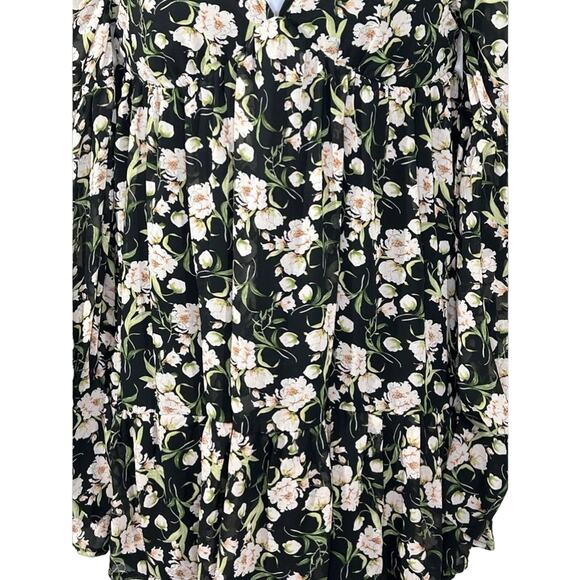 Nasty Gal Black Floral Boho Mini Dress Balloon Sleeve Size 6 - Picture 8 of 16